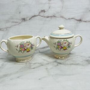 CREAM & SUGAR SET (3 PC) Symphony by Salem 23k Gold Fruit Floral